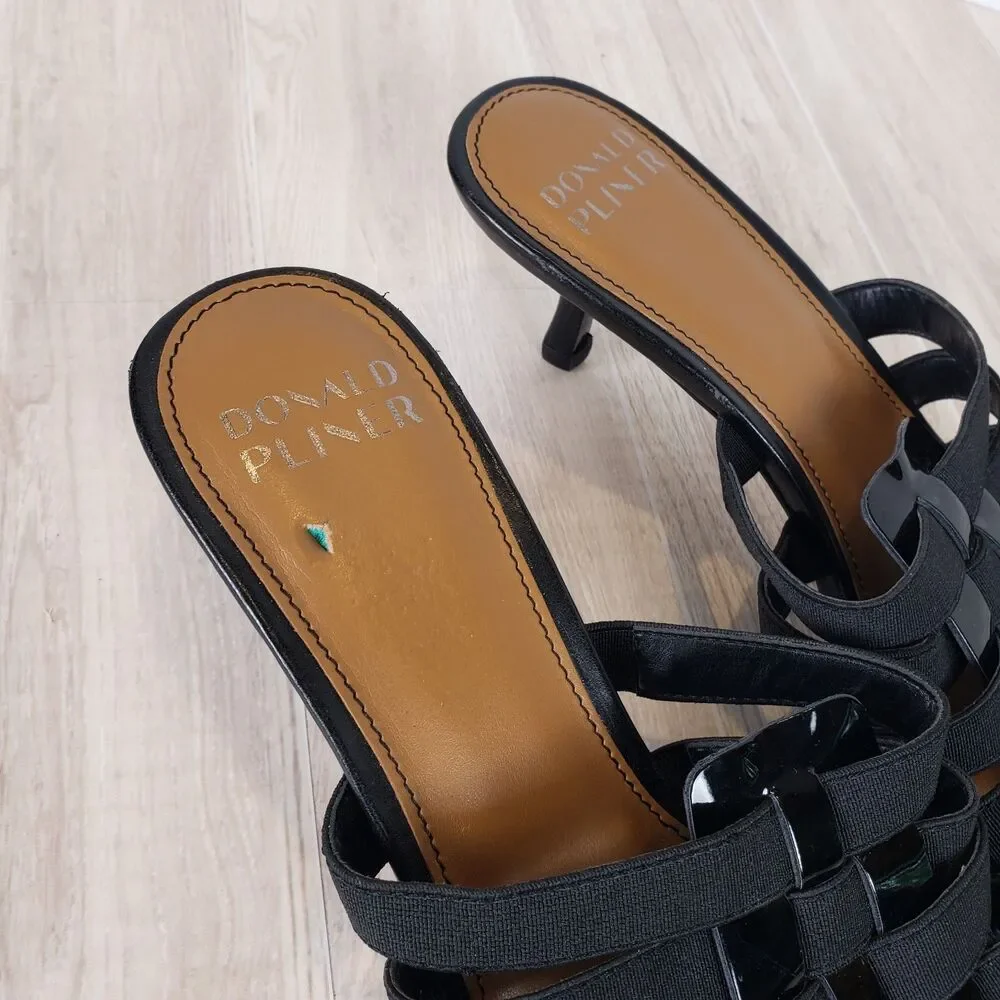 Donald J Pliner Black Leather Woven Sandals Women’s Size 8M Slip‑On Comfort
